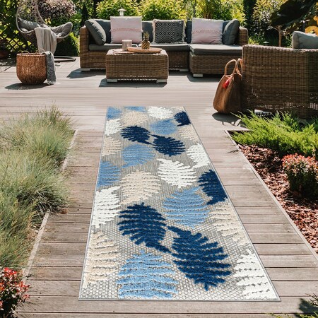 World Rug Gallery Floral Leaves Indoor/Outdoor Runner Rug 2'x7' Blue Runner Rug 5551BLUE2X7